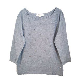 LOFT Women's Long Sleeved Grey T-shirt with Bejeweled Accents
